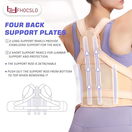 Back Brace Posture Corrector for Women and Men, Full Back Support Straps Straightener, Hunchback Improve Posture-Shoulder, Lumbar and Upper Lower Back Pain Relief (Nude, L)