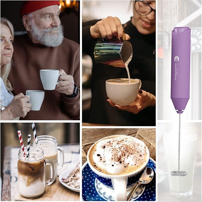 Powerful Milk Frother Handheld Foam Maker, Mini Whisk Drink Mixer for Coffee, Cappuccino, Latte, Matcha, Hot Chocolate, No Stand, Light Purple