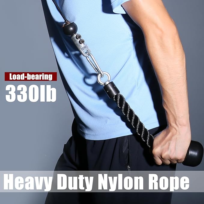 Tricep Rope 27 & 36 inches 2 Colors Fitness Attachment Cable Machine Pulldown Heavy Duty Coated Nylon Rope with Solid Rubber Ends
