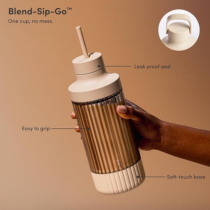 Beast Mighty 850 Plus | Premium Compact Personal Blender | Smoothies, Shakes, Dressings, Sauces | Blends Ice and Frozen Fruit | New XL Vessel | Extra Vessels, Lids and Straws | 850W (Sand)