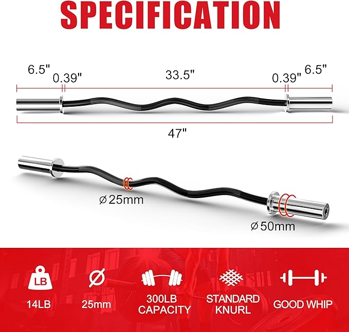 Olympic Barbell Weight Bar for Weightlifting 7ft/6ft/5ft for 500lbs/400lbs/330lbs Weight