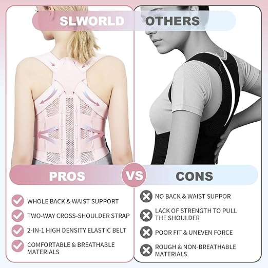 Posture Corrector for Women and Men Upgraded Back Brace, Adjustable Full Back Support for Upper and Lower Back Pain Relief, Shoulder Straightener for Hunchback, Scoliosis, Lumbar, Spine (Pink, Large)