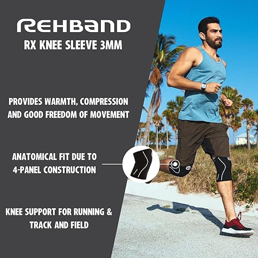 Rehband Knee Sleeve 3mm Neoprene, Lightweight Knee Brace for Endurance and Ball Sports, Unisex Compression Starter Knee-Sleeves, Breathable Running Knee Support, Colour:Black - 1 Pair, Size:X-Large