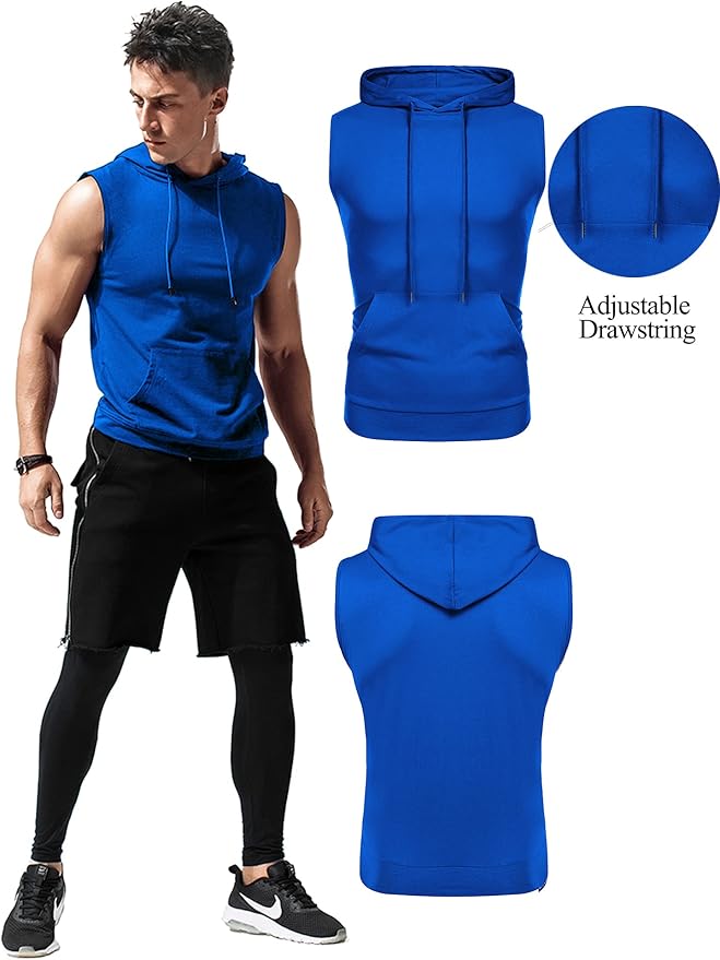 Babioboa Men's Workout Hooded Tank Tops Sleeveless Gym Hoodies Bodybuilding Muscle Cut Off T-Shirts