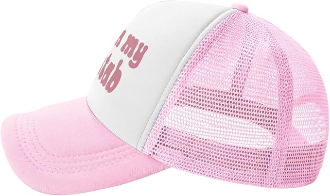 Put It On My Husband's Tab Drinking Trucker Hat - Funny Pink Trucker Hat for Women and Men