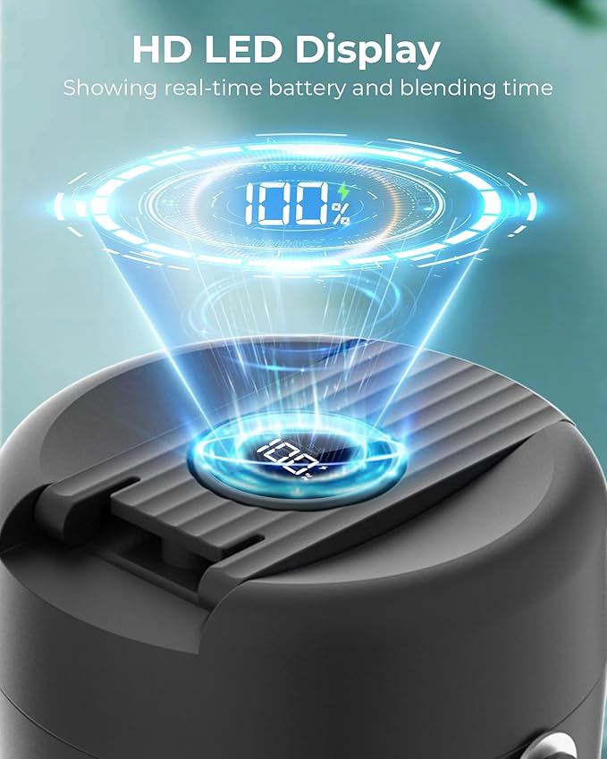 Portable Blender with Insulated Cup, Personal Blender for Smoothies, 11.1V high-torque Motor, LED Display, Stainless Steel Cup, Keep Cold 24 Hours, Self-cleaning, USB-C Rechargeable, 20 oz, Travel Lid