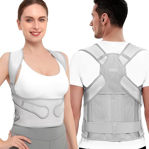 Posture Corrector for Women and Men Support: Back Support Brace - Shoulders Straightener Relieve Upper Back Pain (Gray, Medium)