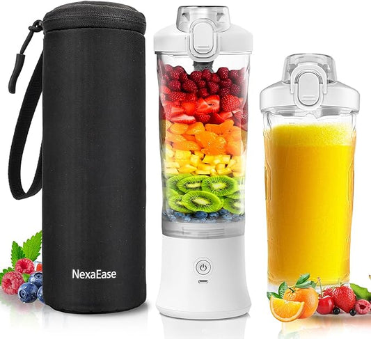 Portable Blender Personal Juicer for Shakes and Smoothies - 20 OZ Electric Protein Shaker Bottle with Insulated Sleeve, Travel Lid, USB-C Rechargeable - Mini Small Blender Cup for Kitchen, Office, Gym