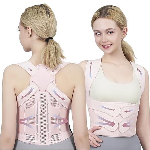 Posture Corrector for Women and Men Upgraded Back Brace, Adjustable Full Back Support for Upper and Lower Back Pain Relief, Shoulder Straightener for Hunchback, Scoliosis, Lumbar, Spine (Pink, Medium)