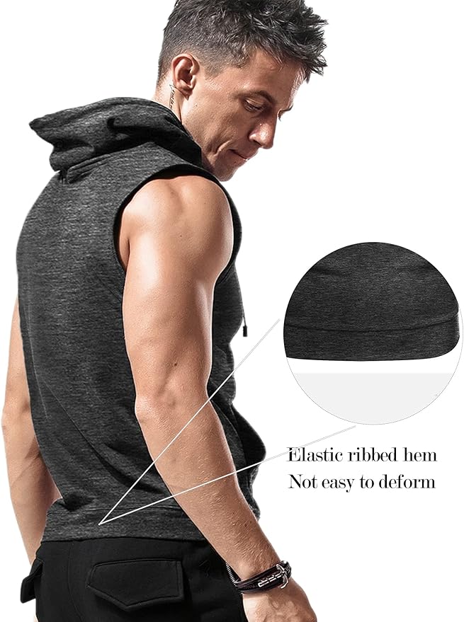 Babioboa Men's Workout Hooded Tank Tops Sleeveless Gym Hoodies Bodybuilding Muscle Cut Off T-Shirts