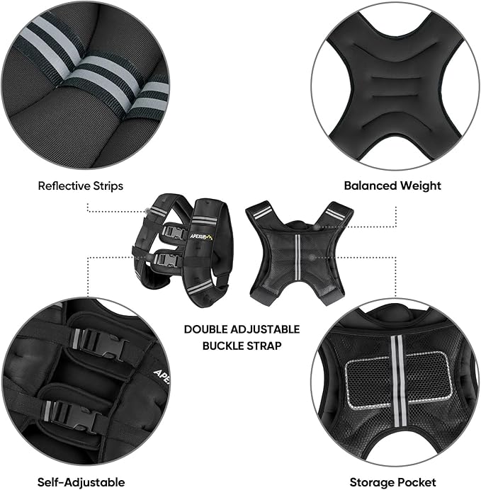 APEXUP Weighted Vest with 5lbs/10lbs/15lbs/20lbs/25lbs/30lbs Weights and Reflective Stripe, Weight Vest Men Women for Workout, Strength Training, Running