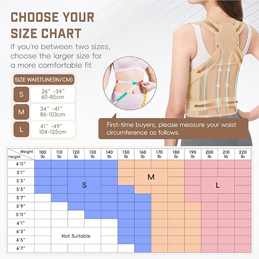 Back Brace Posture Corrector for Women & Men, Adjustable Shoulder Straightener with Full Back Support, Relief for Lower & Upper Back Pain, Hunchback & Scoliosis (Beige, Medium)