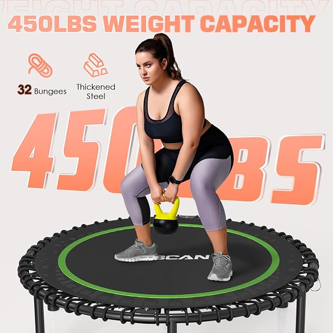 BCAN 40"/48" Foldable Mini Trampoline with Resistance Band 450 LBS