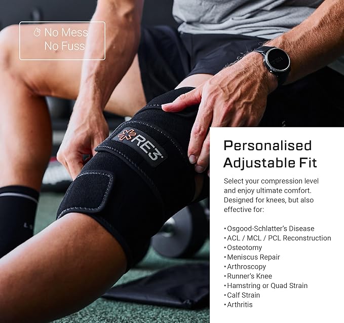 RE3 Ice Compression Pack for Knee, Arm & Leg - Powerful & Effective Cold Compression Cryotherapy Wrap for Chronic Pain, Knee Replacement, Swelling - 2 x Ice Core Blankets, Standard One Size Fits Most