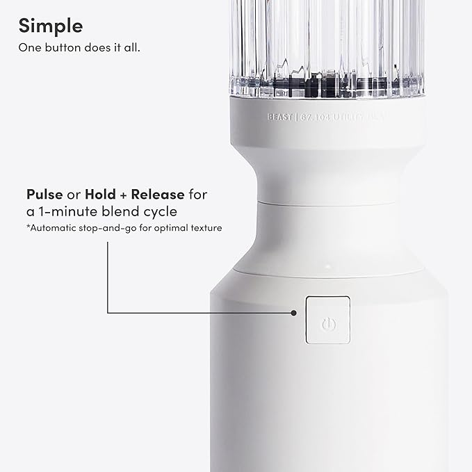 Beast Mighty 850 | Premium Compact Personal Blender | Smoothies, Shakes, Dressings, Sauces, Desserts, Dips | Blends Ice and Frozen Fruit | Includes Extra Lids and Straws | 850W (Cloud White)