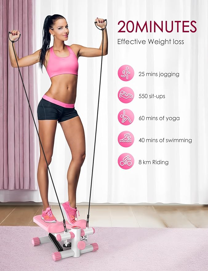 Steppers for Exercise at Home, KitGody Mini Stepper with Resistance Bands, Portable Stair Stepper for Home 330LBS Capacity, Adjustable Height Fitness Stepper Machine