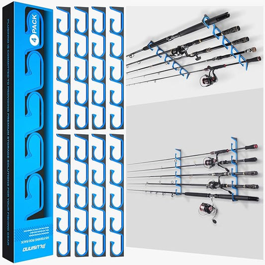 PLUSINNO H5 Horizontal Fishing Rod/Pole Holders for Garage, Wall or Ceiling Mounted Fishing Rod Rack, Aviation Aluminum Fishing Holder Holds up to 5/10/20 Rod or Combos or Nets Storage Racks