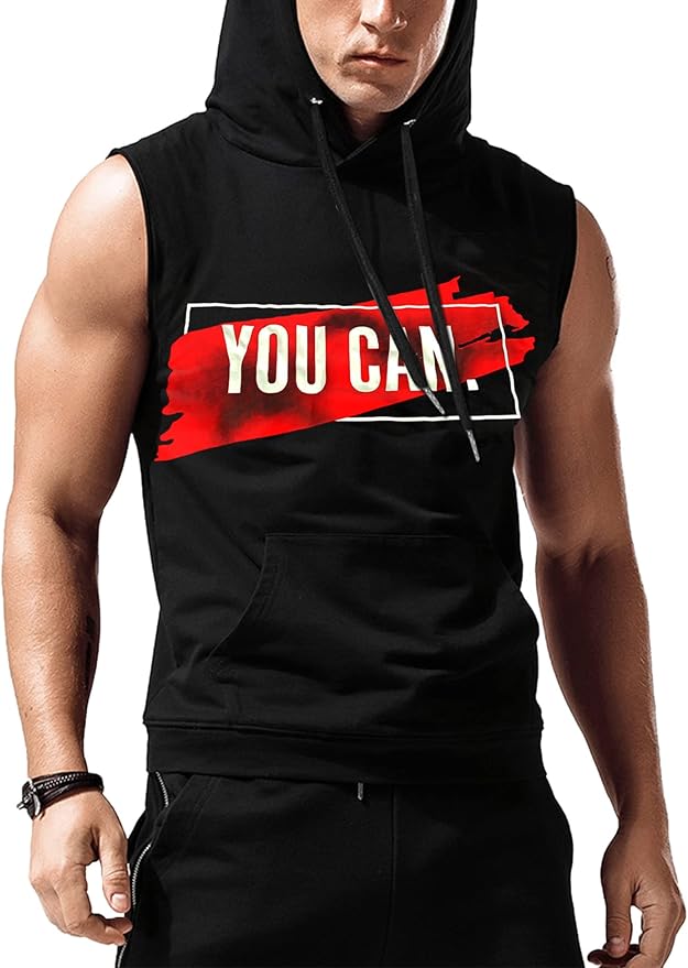 Babioboa Men's Workout Hooded Tank Tops Sleeveless Gym Hoodies Bodybuilding Muscle Cut Off T-Shirts