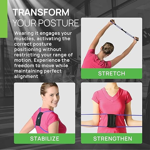 PRIMEKINETIX PostureMedic Dynamic Posture Brace for Neck and Back Support -For Enhanced Shoulder Alignment, Posture Improvement & Stretching-XL(Black)