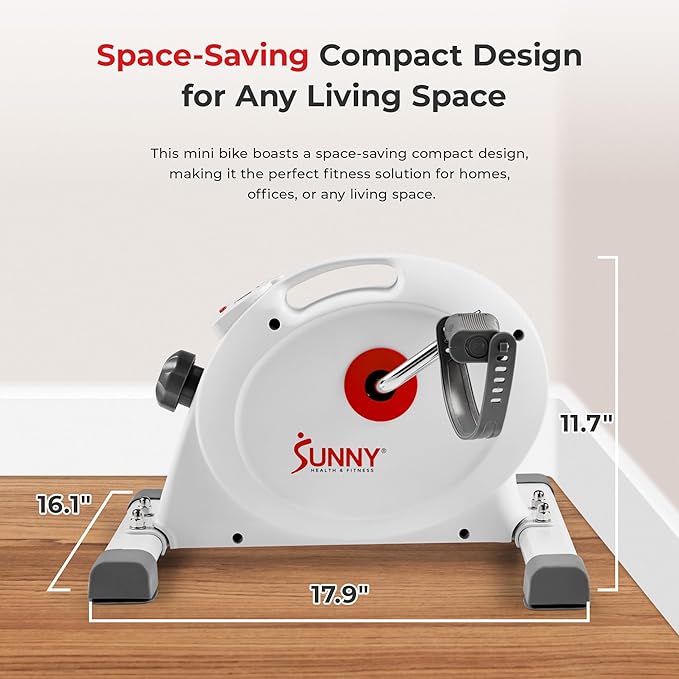 Sunny Health & Fitness Smart Mini Pedal Exerciser, Under Desk Bike/Elliptical for Home Workout & Cycle Cardio Training, Free SunnyFit App Link, Optional in Color, Mat/Workout Bands or Steel Stabilizer