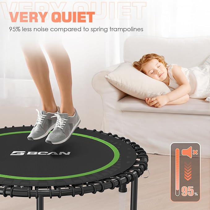 BCAN 40"/48" Foldable Mini Trampoline with Resistance Band 450 LBS