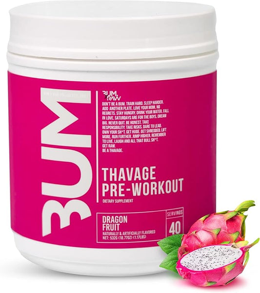 RAW Pre Workout Powder, Thavage (Dragon Fruit) - Chris Bumstead Sports Nutrition Supplement for Men & Women - Cbum Pre Workout for Working Out, Hydration, Mental Focus & Energy - 40 Servings