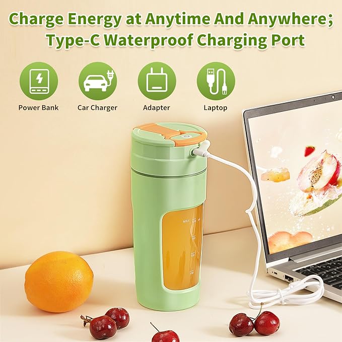 Portable Blender Cup - 600ml Large Capacity, Travel Personal Size Blender for Shakes and Smoothies.High-Speed Multi-Blade Design | Personal Size, BPA-Free & Leakproof
