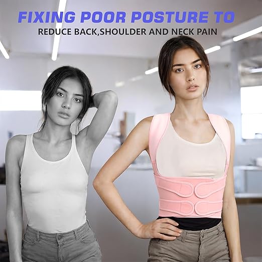 Back Brace Posture Corrector for Women and Men, Full Back Support Straps Straightener, Hunchback Improve Posture-Shoulder, Lumbar and Upper Lower Back Pain Relief (Pink, M)