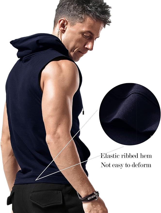 Babioboa Men's Workout Hooded Tank Tops Sleeveless Gym Hoodies Bodybuilding Muscle Cut Off T-Shirts