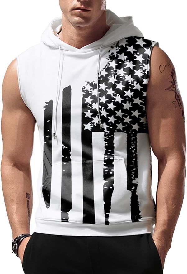 Babioboa Men's Workout Hooded Tank Tops Sleeveless Gym Hoodies Bodybuilding Muscle Cut Off T-Shirts