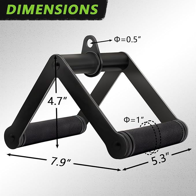 Double D Row Handle Cable Attachment for Weight Workout, Steel with Non-Slip Rubber Grip (Black)