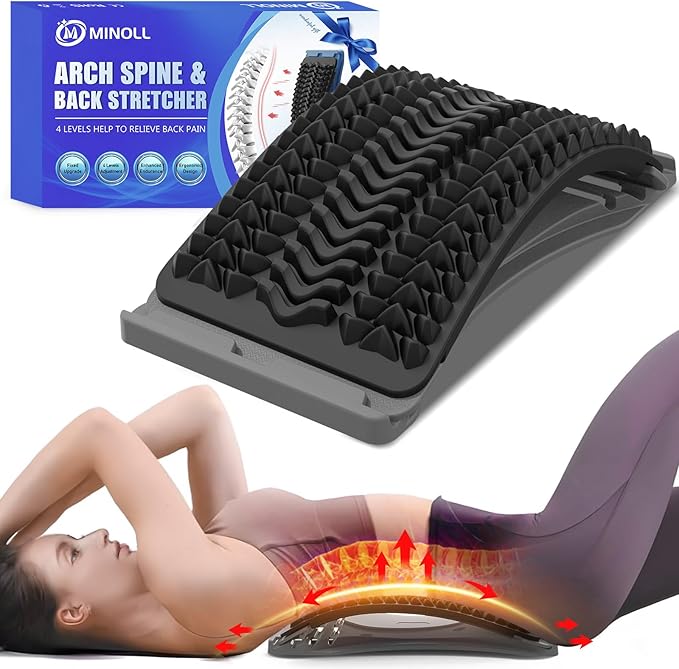 Back Stretcher for Lower Back Pain Relief, 4 Level Adjustable Arch Lumbar Back Cracker Board, Back Cracking Device, Back Massager for Scoliosis, Spine Decompression Support - Grey