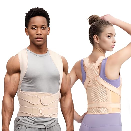 Back Brace Posture Corrector for Women and Men, Full Back Support Straps Straightener, Hunchback Improve Posture-Shoulder, Lumbar and Upper Lower Back Pain Relief (Nude, S)