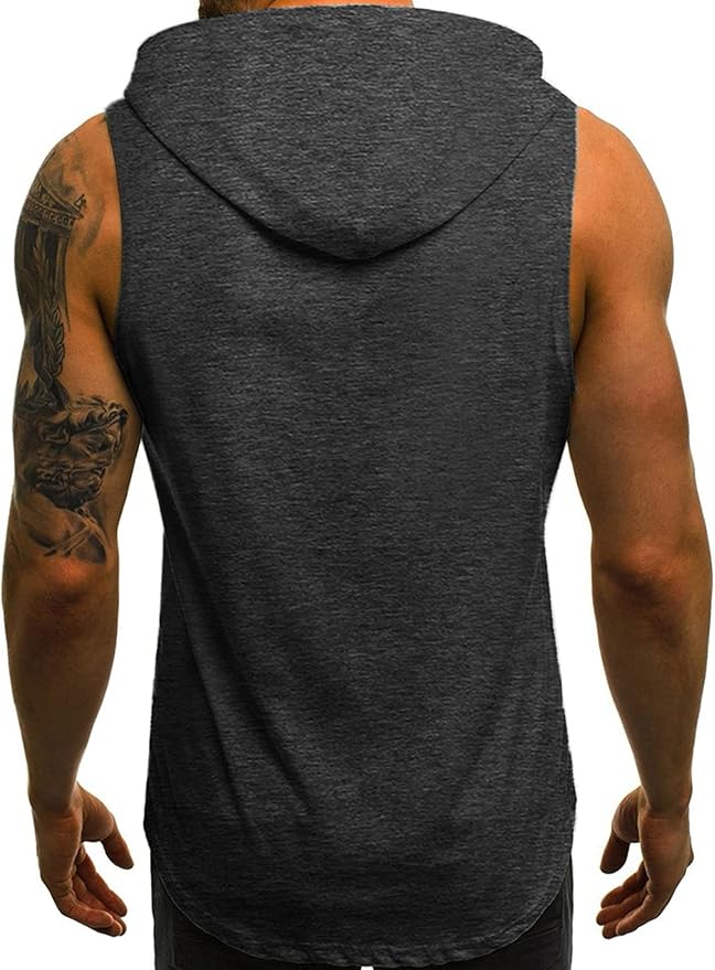 Babioboa Men's Workout Hooded Tank Tops Sleeveless Gym Hoodies Bodybuilding Muscle Shirts