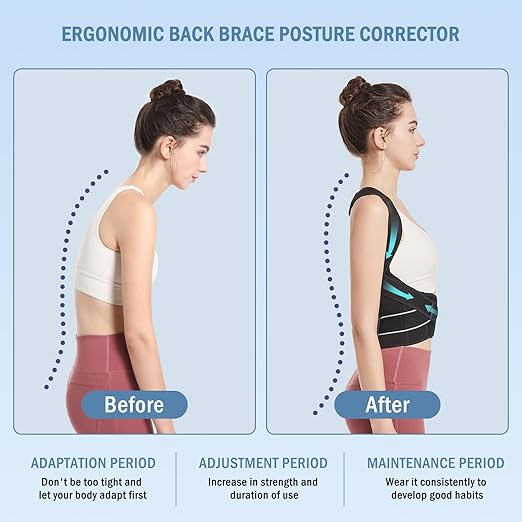 Posture Corrector,Suitable for Men and Women Upper and Lower Back Pain Relief - Scoliosis, Hunchback, Eicgo Adjustable Posture Corrector belt,Comfortable and Breathable Back Straightener (Black, Small)