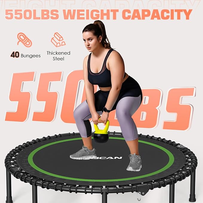 BCAN 40"/48" Foldable Mini Trampoline with Resistance Band 450 LBS