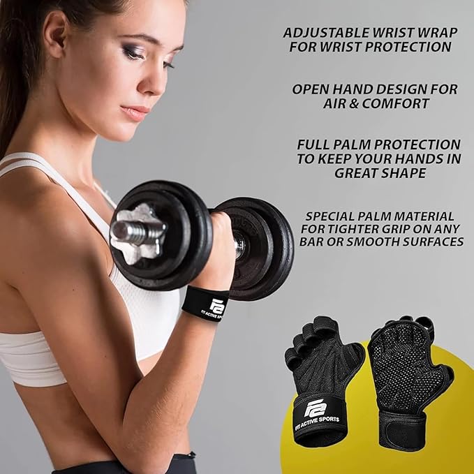 Fit Active Sports New Ventilated Weight Lifting Workout Gloves with Built-in Wrist Wraps for Men and Women - Great for Gym Fitness, Cross Training, Hand Support & Weightlifting.