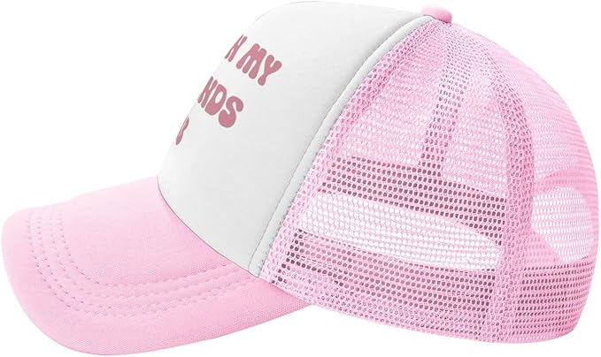 Put It On My Husband's Tab Drinking Trucker Hat - Funny Pink Trucker Hat for Women and Men