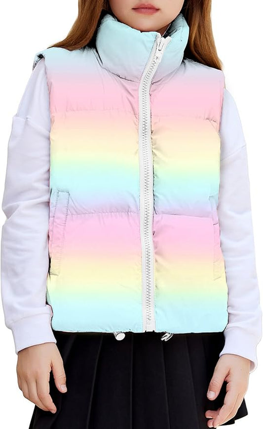 Arshiner Girls Winter Zipper Puffer Vest Lightweight Sleeveless Outwear Puffy Vests for 5-12 Years Old