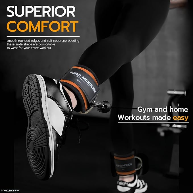 Comfortable Adjustable Padded Ankle Wrist Cuffs Neoprene Padded Straps D-Ring Glute Kickback for Cable Machine, Ideal for Glutes Exercises