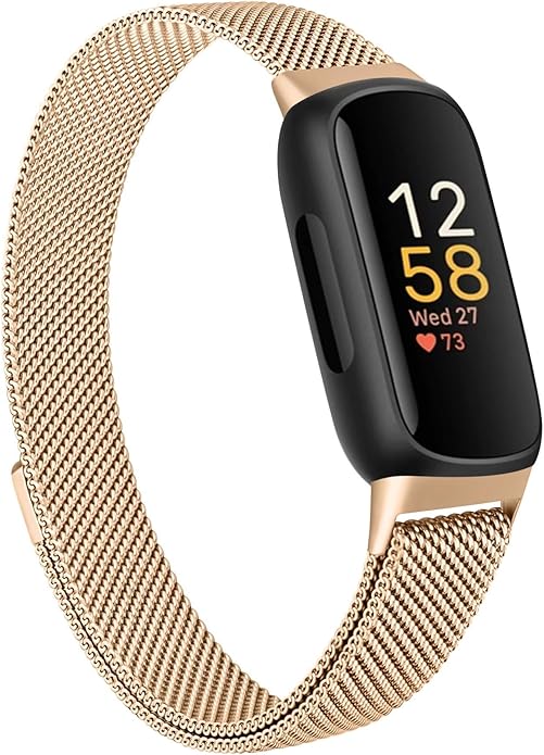 Amzpas band for Fitbit Inspire 3 Bands Women Men, Stainless Steel Mesh Loop Adjustable Magnetic Wristband Replacement Straps Compatible with Fitbit Inspire 3 Fitness Tracker