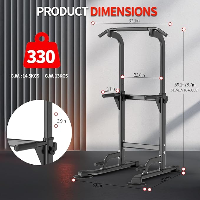 Pull Up Dip Station For Home Gym Strength 330LBS T055CDC T055CDC