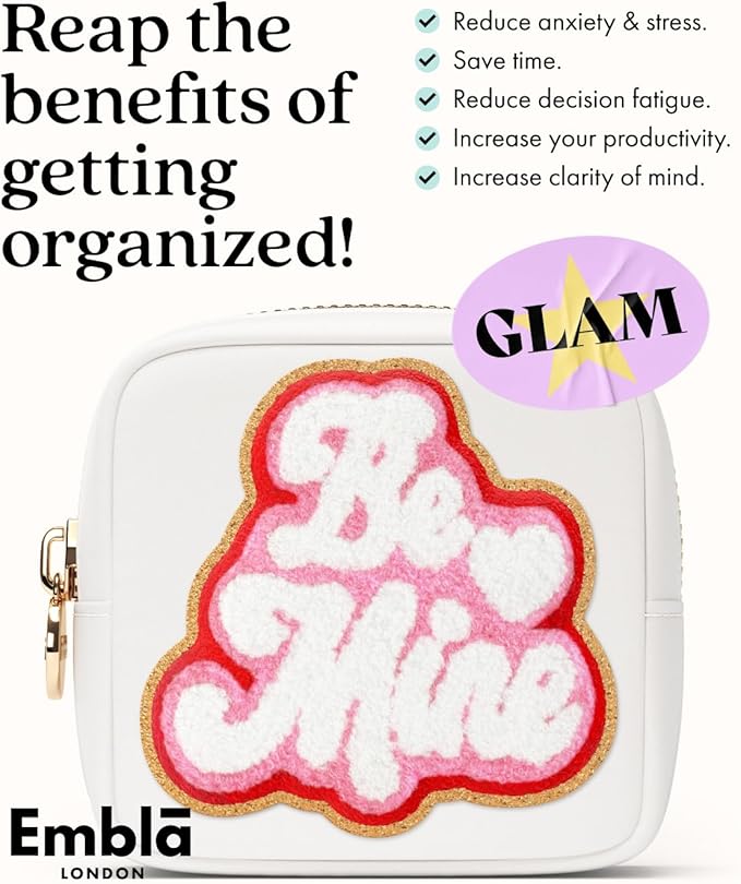 BE MINE Valentine Makeup Bag Travel Cosmetics Pouch and Toiletry Bag, Nylon Zipper Pouch Purse, Cute Make Up Organizer Storage Tote for Women Girls, Travel Skincare Case, Small Makeup Bags, White