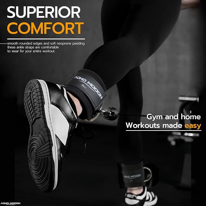 Comfortable Adjustable Padded Ankle Wrist Cuffs Neoprene Padded Straps D-Ring Glute Kickback for Cable Machine, Ideal for Glutes Exercises