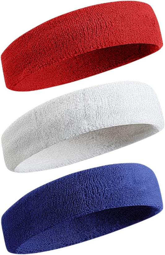 BEACE Sweatbands Sports Headband for Men & Women - Moisture Wicking Athletic Cotton Terry Cloth Sweatband for Tennis, Basketball, Running, Gym, Working Out