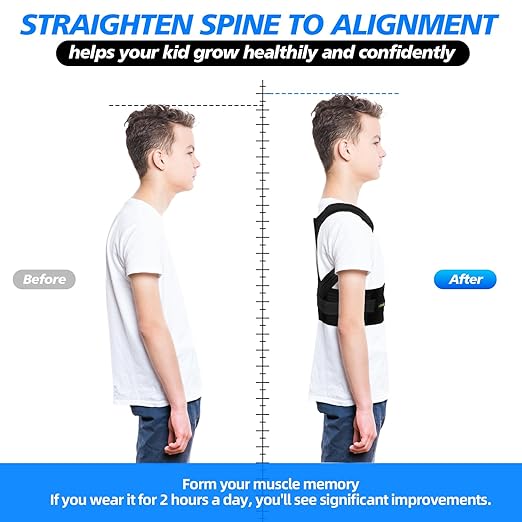 Posture Corrector for Women/Men/Kids, Adjustable Upper Back Brace for Back Pain Relief, Lightweight Posture Support Straightener for Teenagers Boys Girls to Improve Slouch, Prevent Humpback, L