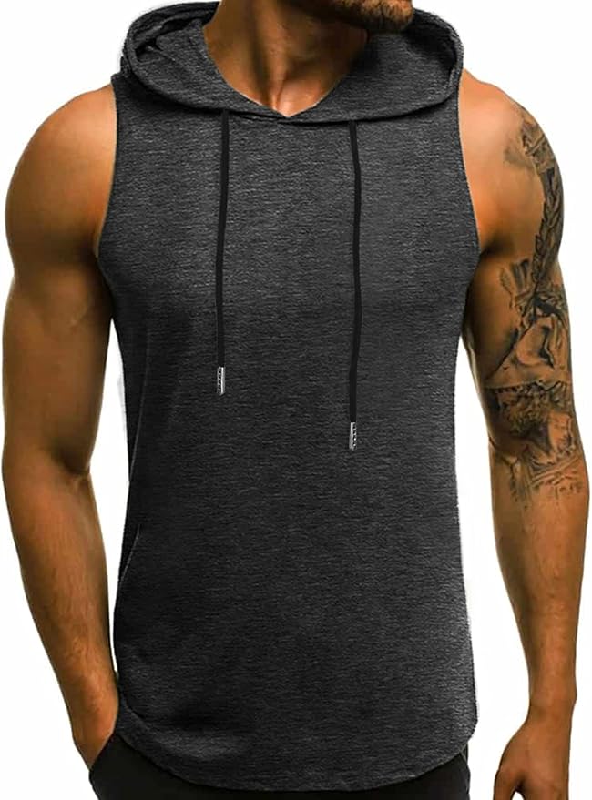 Babioboa Men's Workout Hooded Tank Tops Sleeveless Gym Hoodies Bodybuilding Muscle Shirts