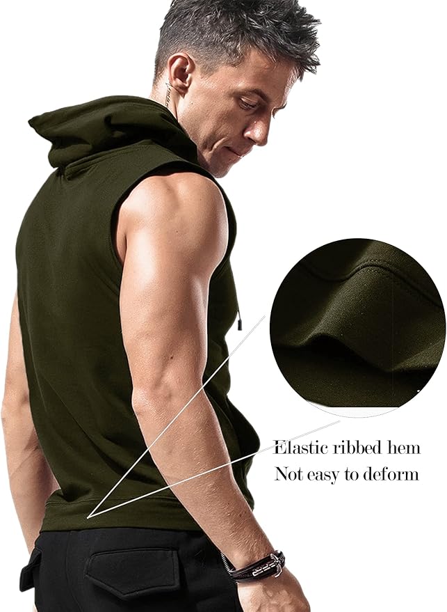 Babioboa Men's Workout Hooded Tank Tops Sleeveless Gym Hoodies Bodybuilding Muscle Cut Off T-Shirts