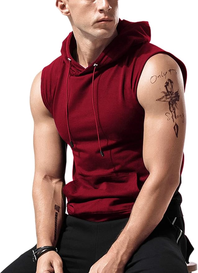 Babioboa Men's Workout Hooded Tank Tops Sleeveless Gym Hoodies Bodybuilding Muscle Cut Off T-Shirts