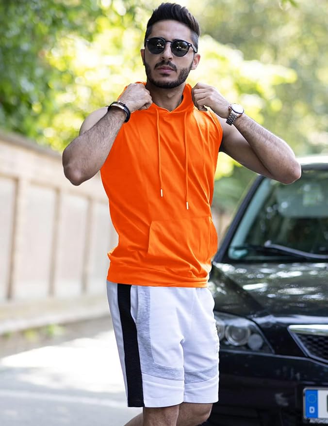 Babioboa Men's Workout Hooded Tank Tops Sleeveless Gym Hoodies Bodybuilding Muscle Cut Off T-Shirts